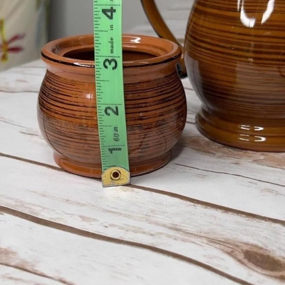 Vintage Japan Ceramic Tea Coffee Set‎ Brown Striped Teapot Creamer Sugar 3pc OS